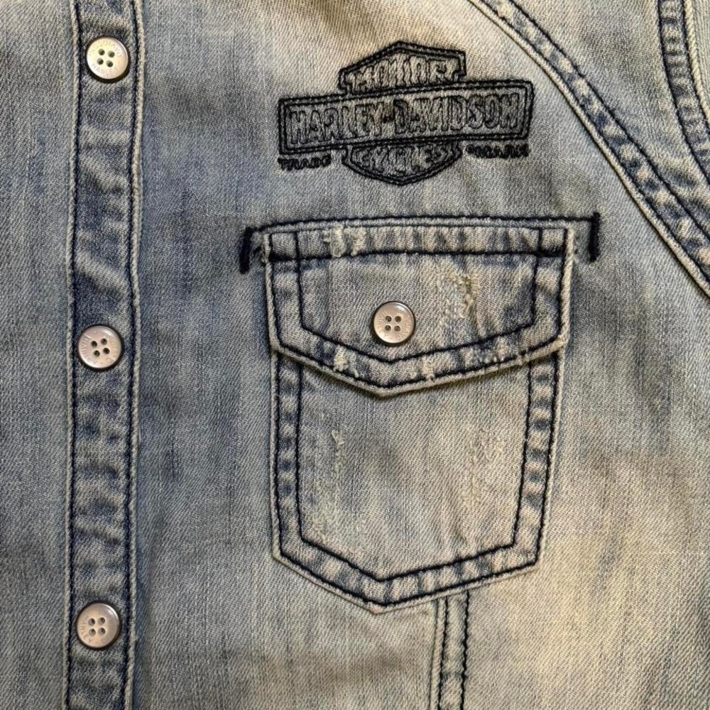 Harley Davidson Women's Roll Tab‎ Denim Button Shirt Size M - Picture 2 of 8